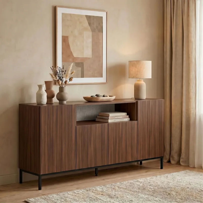 Konsolipöytä Nordure Rialto (160 x 80 x 40 cm) Milano pähkinä musta - Milano Walnut ja musta - Säilytys - Säilytyskalusteet - Senkki