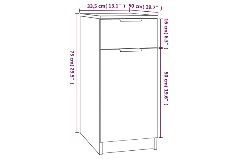 beBasic Pöytäkaappi betoninharmaa 33,5x50x75 cm tekninen puu - Harmaa - Säilytys - Säilytyskalusteet - Lipasto - Kirjoituslipasto