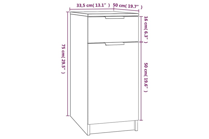 beBasic Pöytäkaappi betoninharmaa 33,5x50x75 cm tekninen puu - Harmaa - Kirjoituslipasto