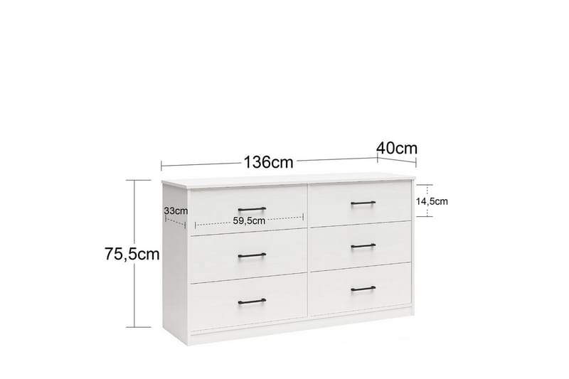 Lipasto BrEZ 136x40x76 cm, Vaalea tammi - 136x40x76 cm, Vaalea tammi - Säilytys - Säilytyskalusteet - Lipasto