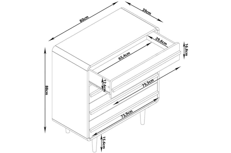 Lipasto Chantal Harmaa - Harmaa - Säilytys - Säilytyskalusteet - Lipasto