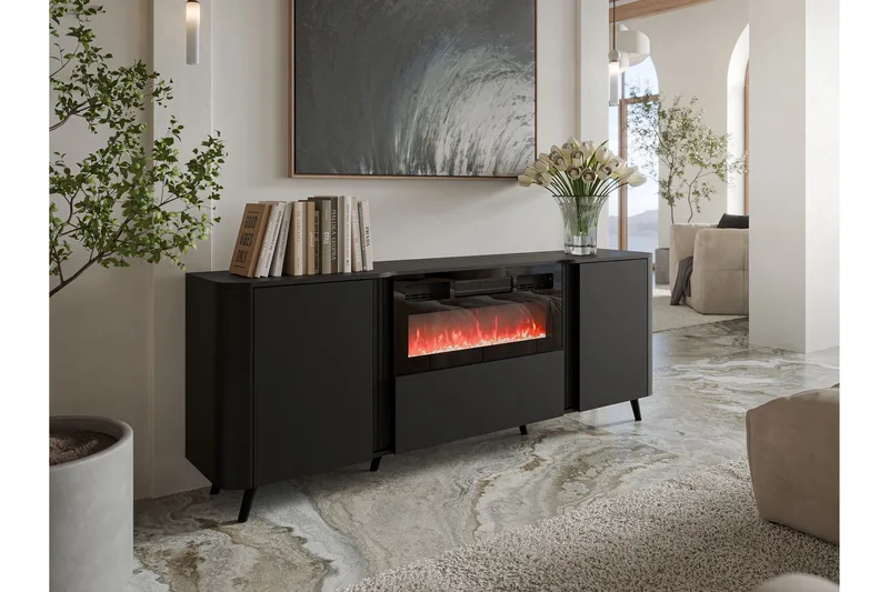 Lipasto Clement 200 cm - Musta - Sisustustuotteet - Sisustustakka & kamiina - Sisustustakka ilman hormia - Sähkötakka