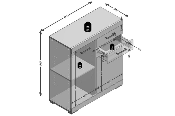 FMD Lipasto 2 ovella ja 2 laatikolla 80x34,9x89,9 cm tammi - Beige - Eteisen säilytys - Lipasto