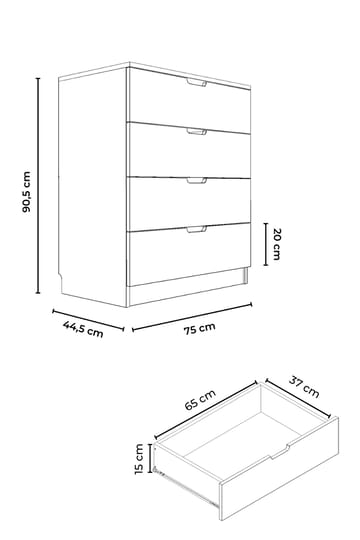 Lipasto Hanah Home Lento (75 x 90,5 x 44,5 cm) Valkoinen - Säilytys - Säilytyskalusteet - Lipasto