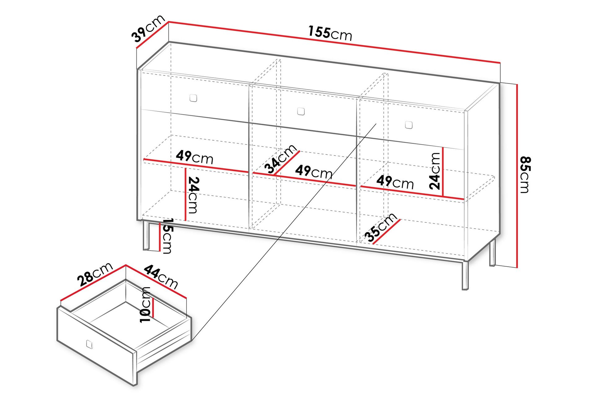 Lipasto Hermann 155 cm - Valkoinen - Säilytys - Säilytyskalusteet - Lipasto