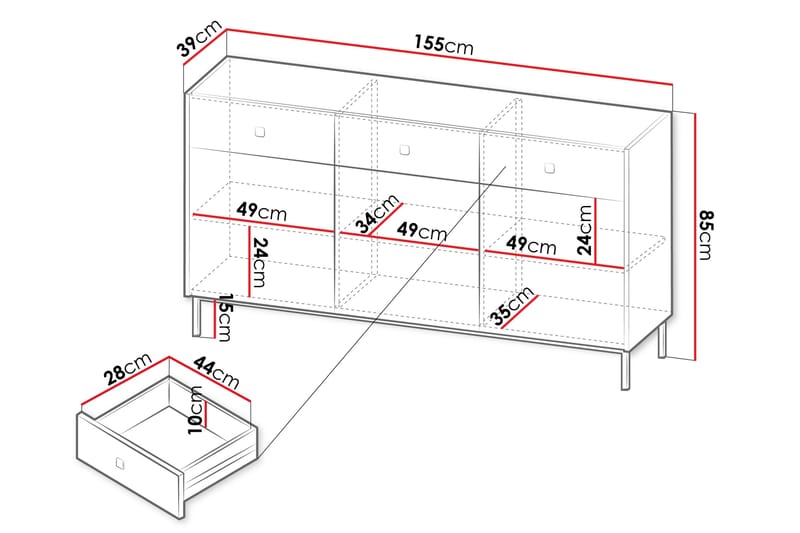 Lipasto Hermann 155 cm - Valkoinen - Säilytys - Säilytyskalusteet - Lipasto
