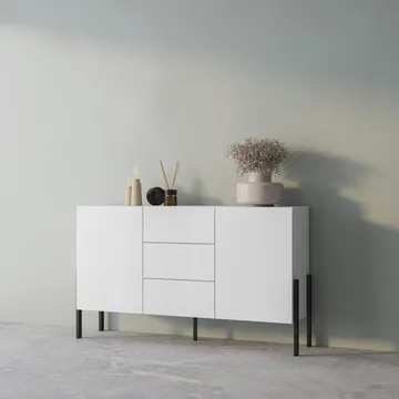 Lipasto Jukon 2 ovea ja 3 laatikkoa - Valkoinen supermatta, 154 cm - Säilytys - Säilytyskalusteet - Senkki