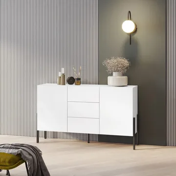 Lipasto Jukon 2 ovea ja 3 laatikkoa - Valkoinen supermatta, 154 cm - Säilytys - Säilytyskalusteet - Senkki