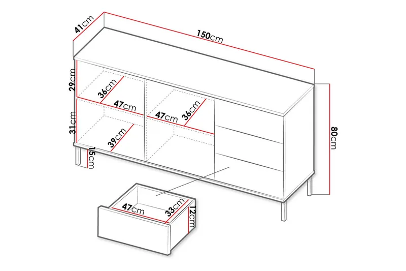 Kaappi Quertas 150x80x41 cm - Musta - Säilytys - Säilytyskalusteet - Lipasto