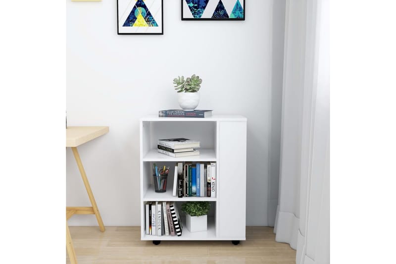 Kaappi pyörillä valkoinen 60x35x75 cm lastulevy - Säilytys - Säilytyskalusteet - Lipasto - Laatikostot