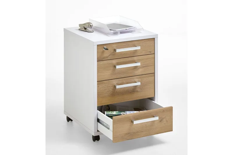 Laatikosto Adelina 48 cm - Valkoinen/tammi - Säilytys - Säilytyskalusteet - Lipasto - Laatikostot