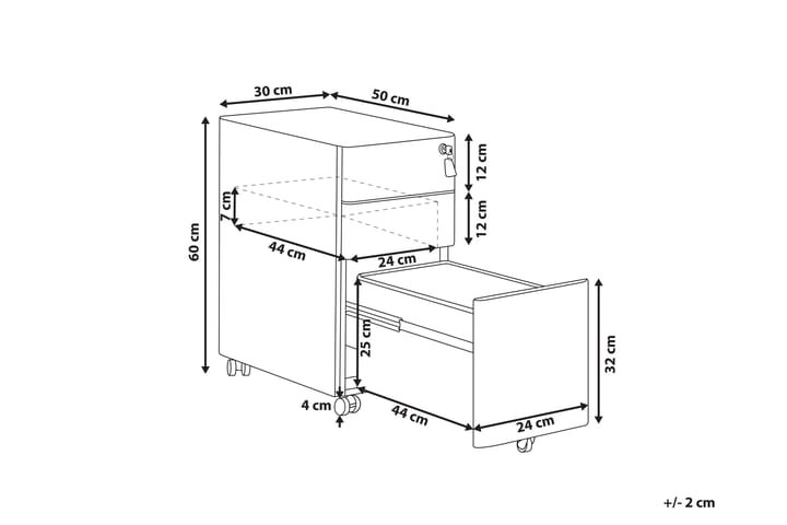 Toimistokaappi Bardano 30x50 cm - Metalli / Valkoinen - Laatikostot