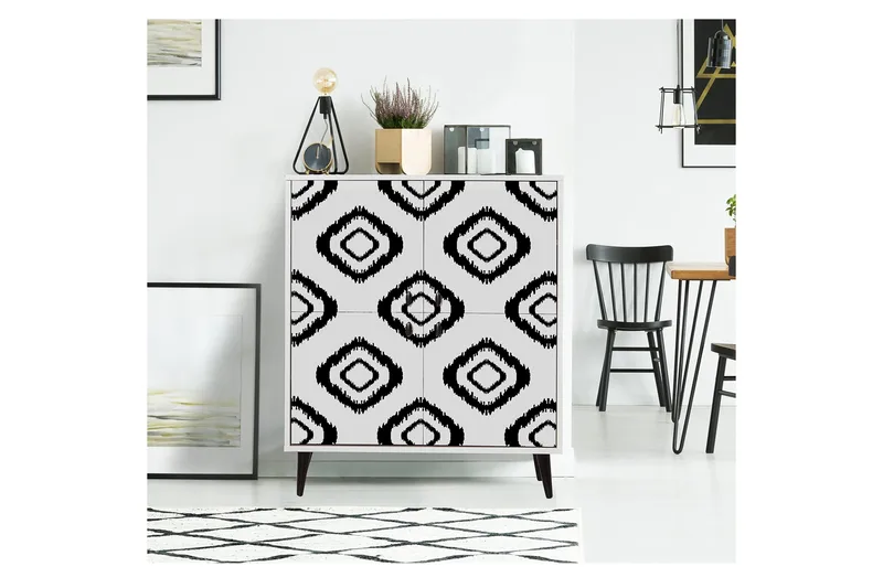 Lipasto 4 ovella 95x111 cm - Valkoinen/Musta - Säilytys - Säilytyskalusteet - Lipasto