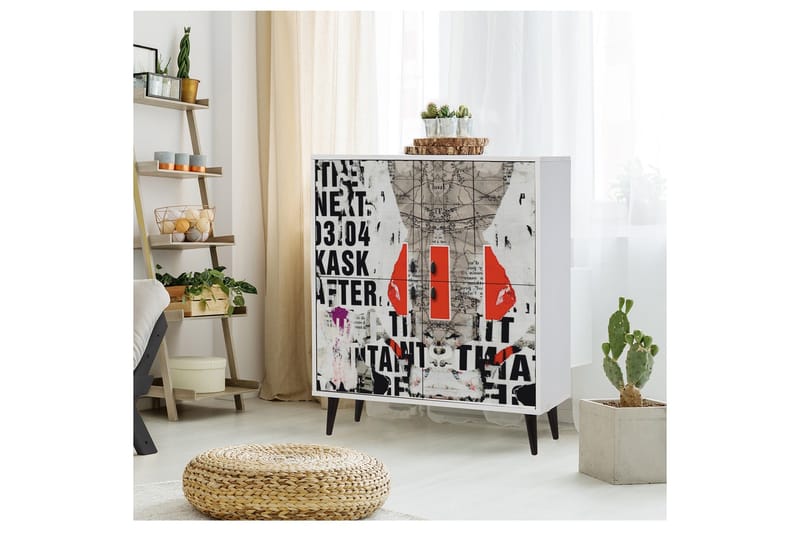 Lipasto 95x111 cm - Valkoinen/musta/punainen - Säilytys - Säilytyskalusteet - Lipasto