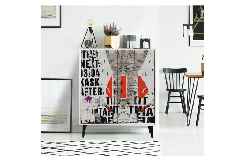 Lipasto 95x111 cm - Valkoinen/musta/punainen - Säilytys - Säilytyskalusteet - Lipasto