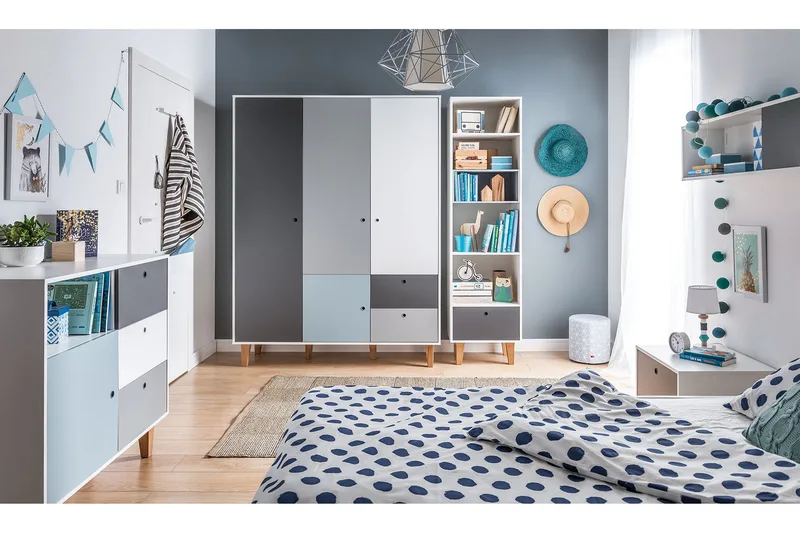 Lipasto Concept Valkoinen/Tummanharmaa/Sininen - VOX - Säilytys - Säilytyskalusteet - Lipasto