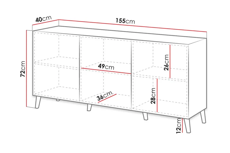 Lipasto Demjen 40x155 cm - Valkoinen/Musta - Säilytys - Säilytyskalusteet - Lipasto