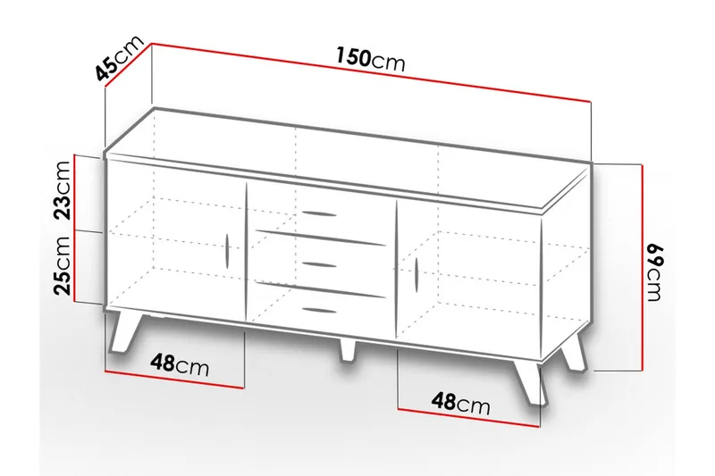 Lipasto Dudley 45x150 cm - Luonnonväri/Musta - Säilytys - Säilytyskalusteet - Lipasto