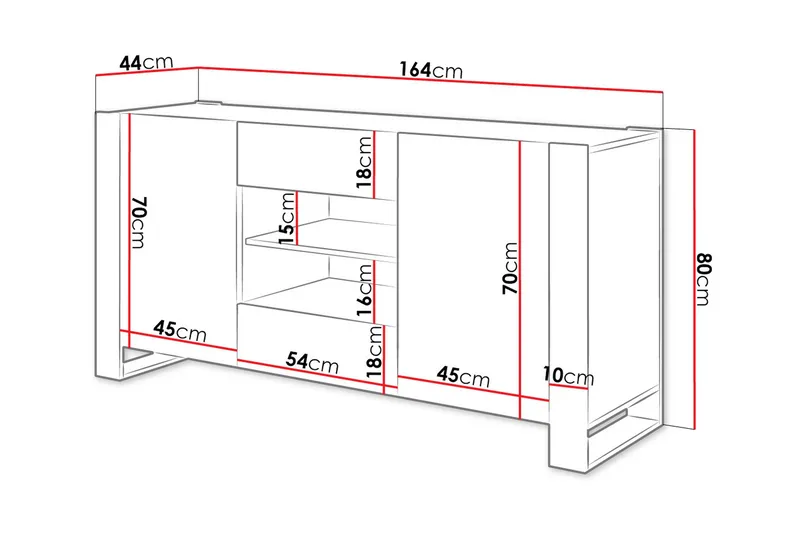 Lipasto Feltch 164x44 cm - Harmaa/Puu/Luonnonväri - Säilytys - Säilytyskalusteet - Lipasto