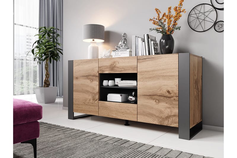 Lipasto Feltch 164x44 cm - Harmaa/Puu/Luonnonväri - Säilytys - Säilytyskalusteet - Lipasto