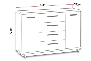 Lipasto Ines 40x135 cm - Tammi/Musta - S äilytys - Säilytyskalusteet - Lipasto