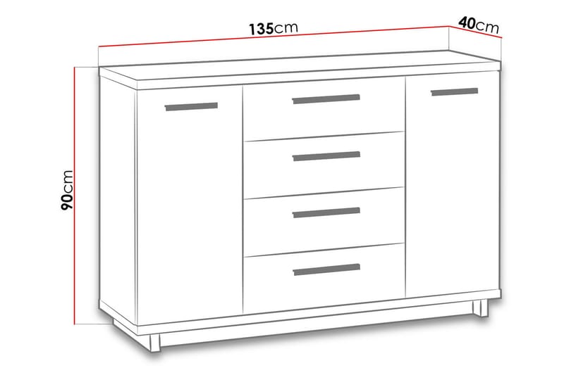 Lipasto Ines 40x135 cm - Tammi/Musta - Säilytys - Säilytyskalusteet - Lipasto