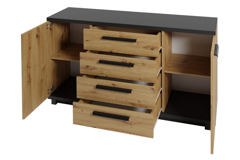 Lipasto Ines 40x135 cm - Tammi/Musta - Säilytys - Säilytyskalusteet - Lipasto