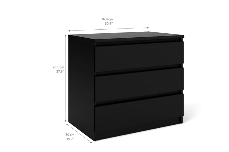 Lipasto Lerna 77 cm Suuri 3 laatikkoa - Mattamusta - Säilytys - Säilytyskalusteet - Lipasto