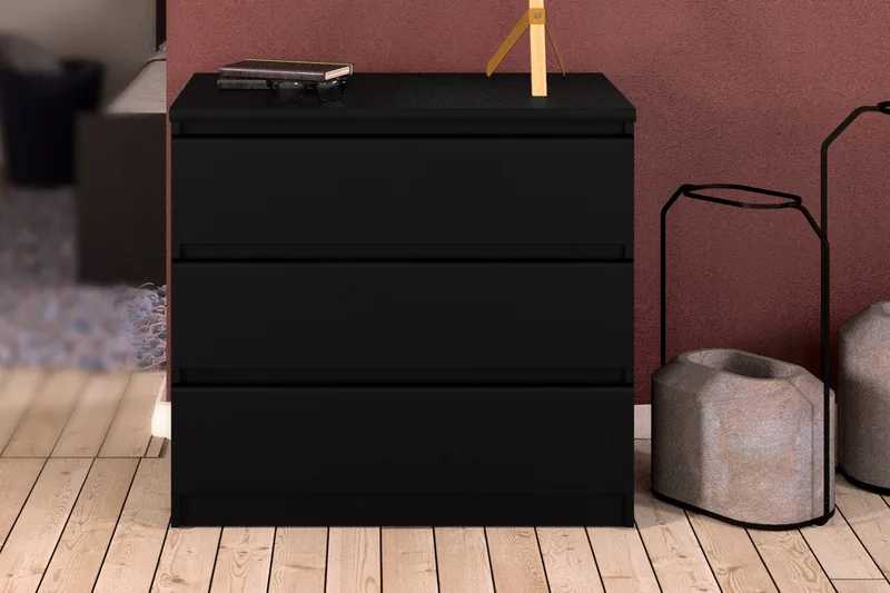 Lipasto Lerna 77 cm Suuri 3 laatikkoa - Mattamusta - Säilytys - Säilytyskalusteet - Lipasto