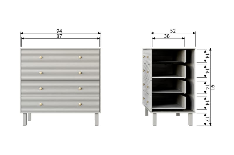 Lipasto Moluskebi 52x94 cm - Harmaa - Säilytys - Säilytyskalusteet - Lipasto