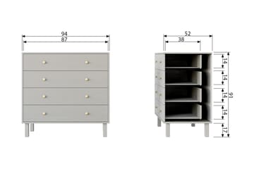 Lipasto Moluskebi 52x94 cm - Harmaa - Säilytys - Säilytyskalusteet - Lipasto