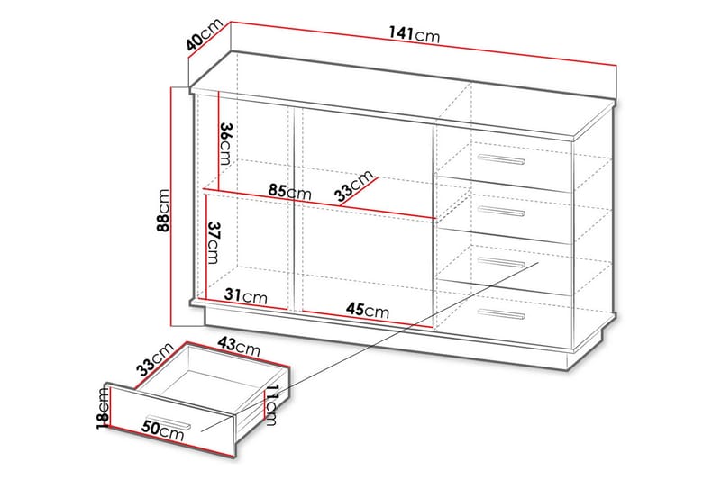 Lipasto - Musta/Tammi - Säilytys - Säilytyskalusteet - Lipasto
