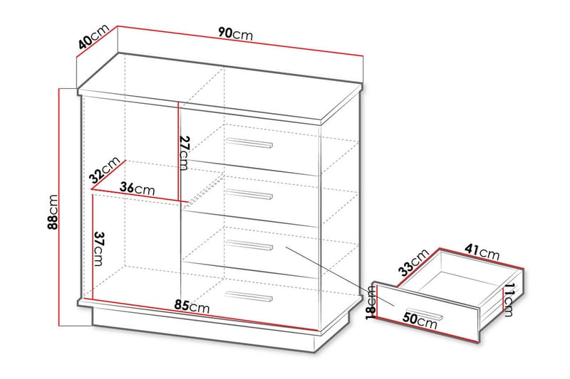 Lipasto - Musta/Tammi - Säilytys - Säilytyskalusteet - Lipasto