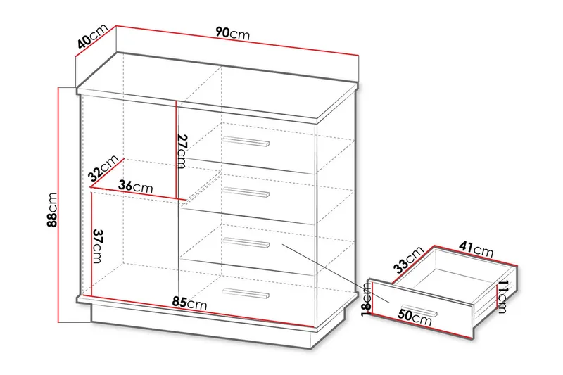 Lipasto - Musta/Tammi - Säilytys - Säilytyskalusteet - Lipasto