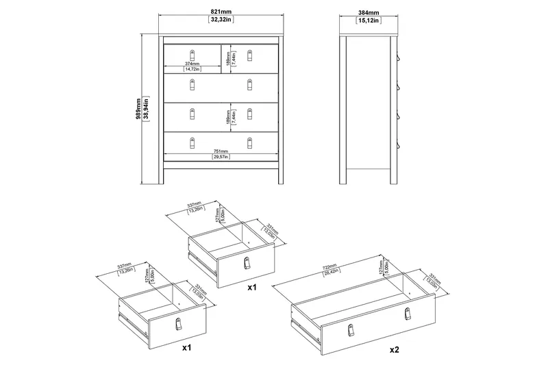 Lipasto Osterholm 5 laatikkoa 38x82 cm - Musta - Säilytys - Säilytyskalusteet - Lipasto
