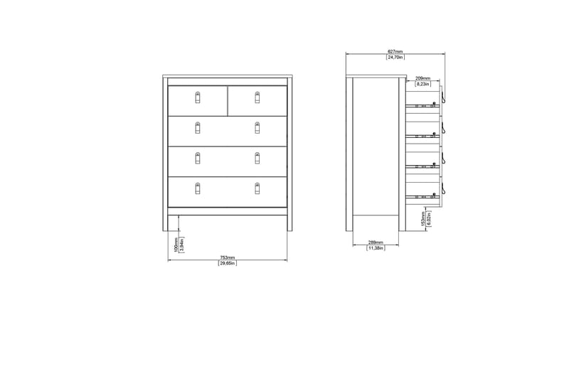 Lipasto Osterholm 5 laatikkoa 38x82 cm - Musta - Säilytys - Säilytyskalusteet - Lipasto