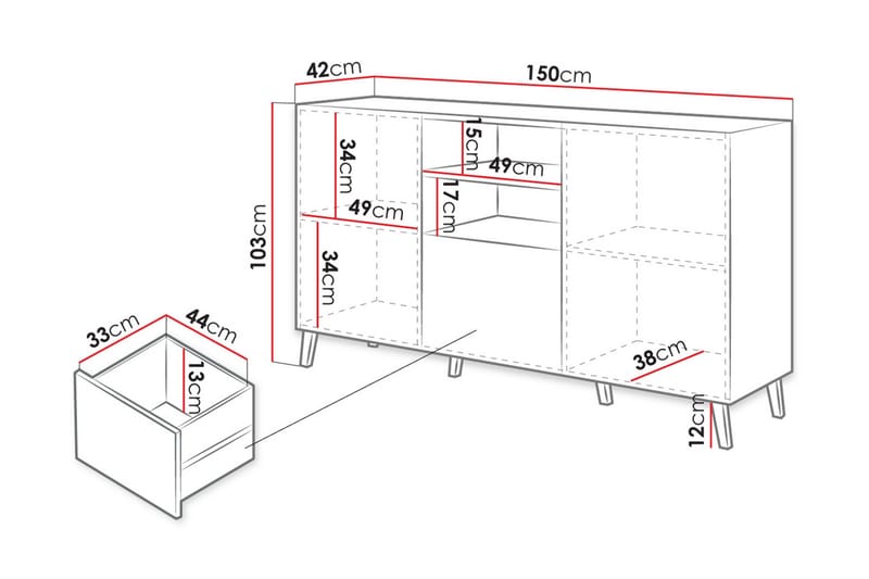 Lipasto Osteto 150 cm - Valkoinen - Säilytys - Säilytyskalusteet - Lipasto
