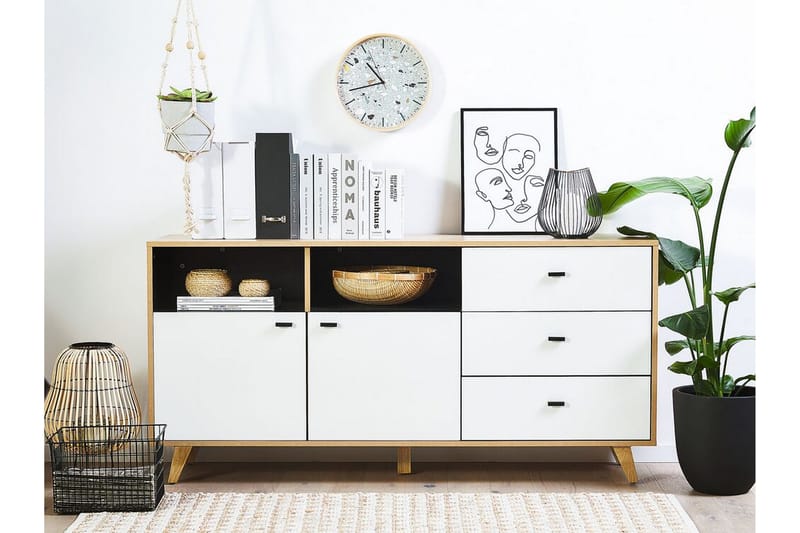 Lipasto Rimniton 155 cm - Vaalea puu / valkoinen - Säilytys - Säilytyskalusteet - Lipasto