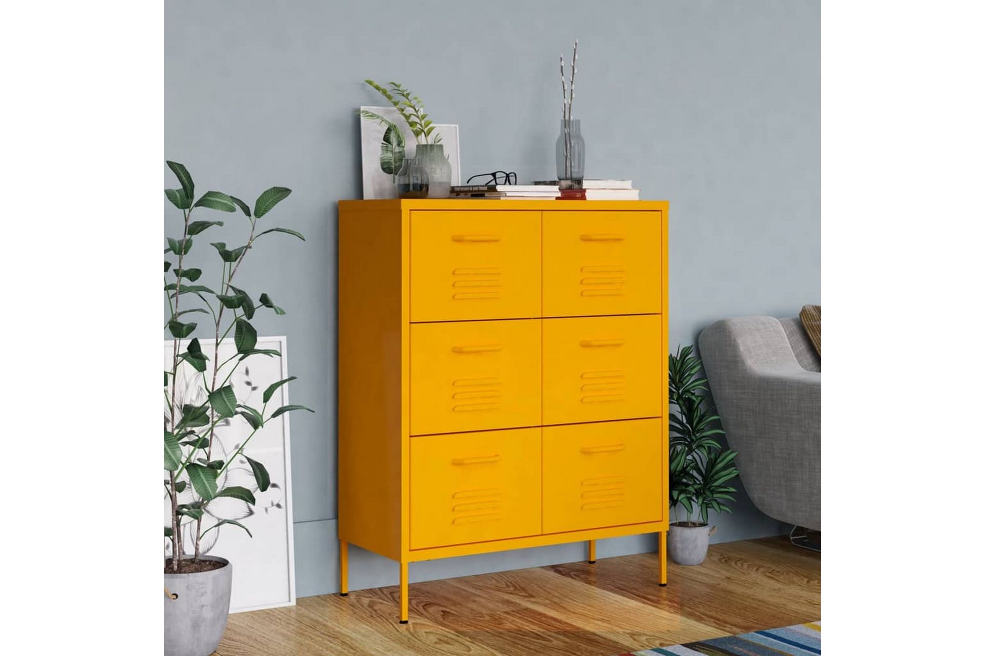 Lipasto sinapinkeltainen 80x35x101,5 cm teräs - Säilytys - Säilytyskalusteet - Lipasto