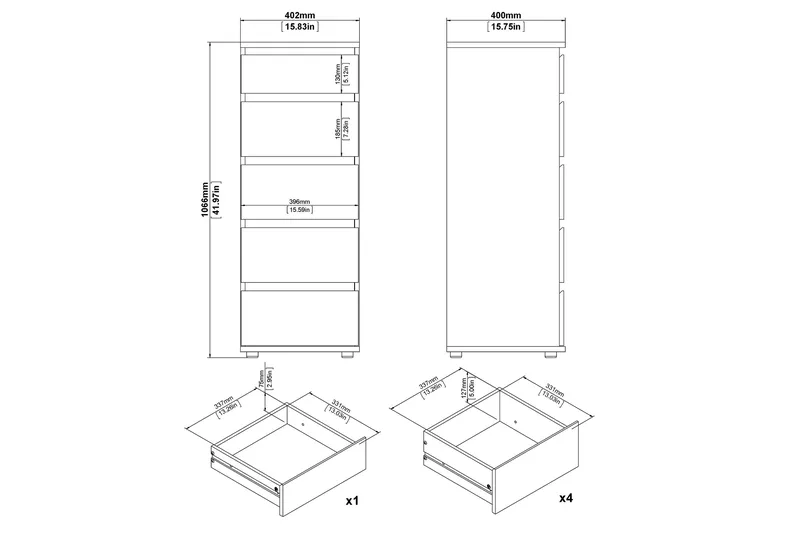 Lipasto Tiane Smal 5 laatikkoa - Valkoinen - Säilytys - Säilytyskalusteet - Lipasto