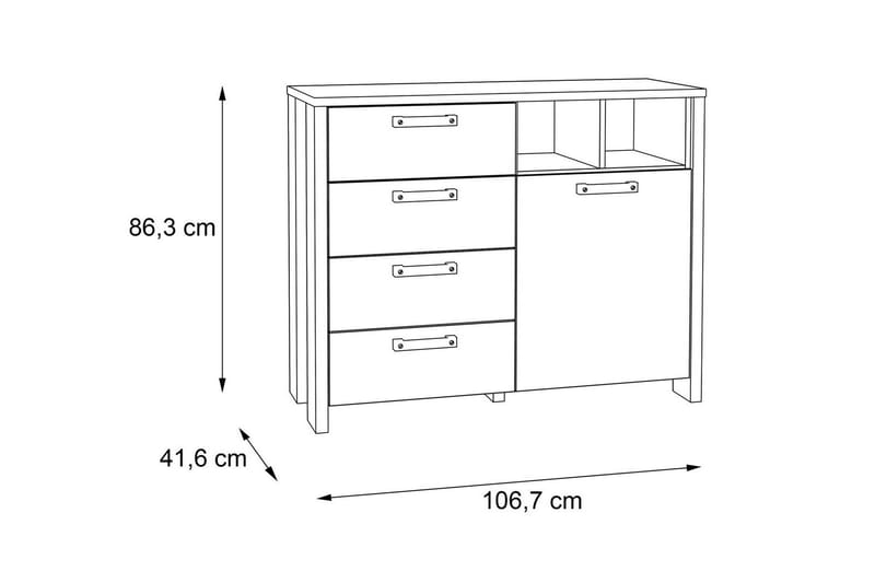 Lipasto Treknow 107 cm - Ruskea/Harmaa - Eteisen säilytys - Lipasto