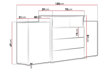 Lipasto Turowo 39x150 cm LED - Valkoinen - Säilytys - Säilytyskalusteet - Lipasto
