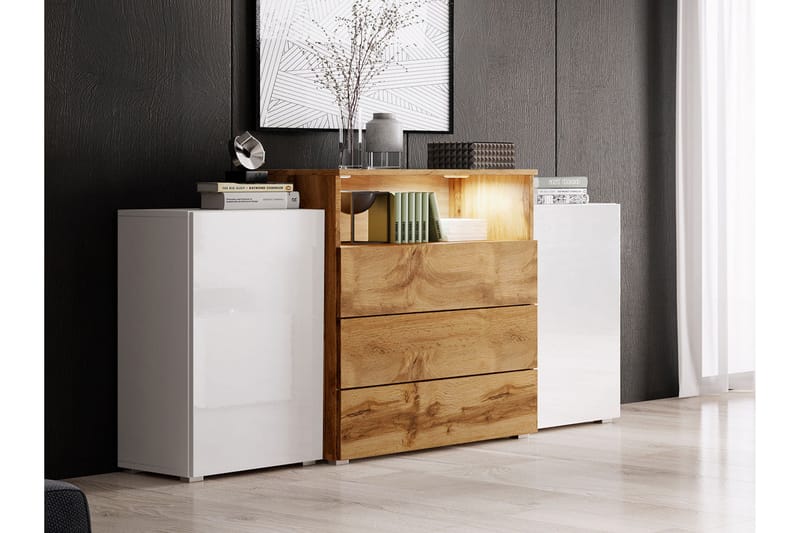 Lipasto Turowo 39x150 cm LED - Valkoinen/Luonnonväri - Säilytys - Eteisen säilytys