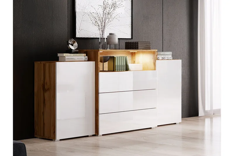 Lipasto Turowo 39x150 cm LED - Valkoinen/Luonnonväri - Säilytys - Säilytyskalusteet - Lipasto