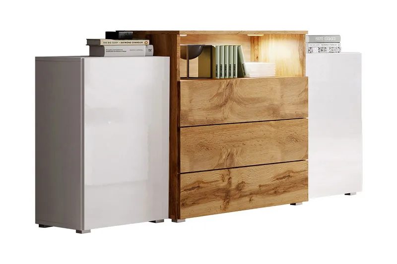 Lipasto Turowo 39x150 cm LED, Valkoinen/Luonnonväri