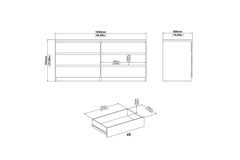 Lipasto Ummaham 50x154 cm - Valkoinen/Harmaa - Säilytys - Säilytyskalusteet - Lipasto