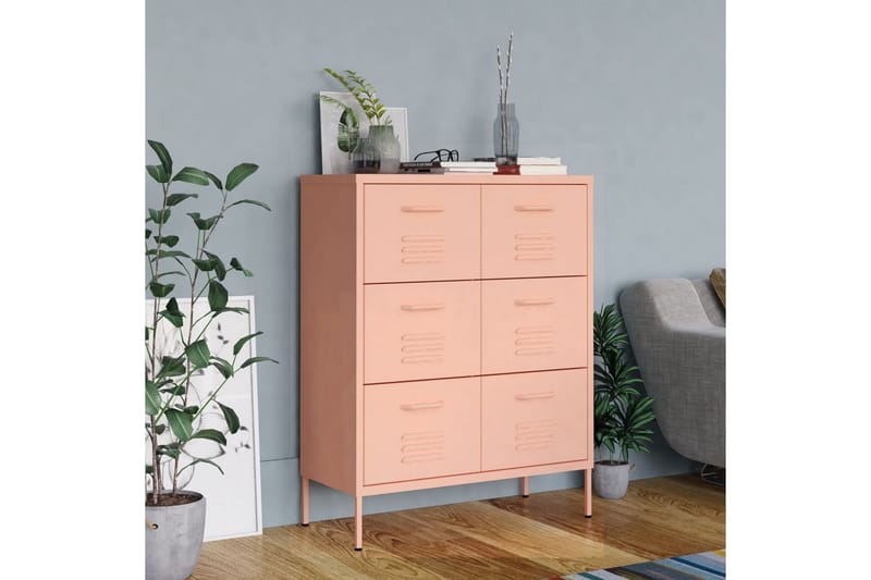 Lipasto pinkki 80x35x101,5 cm teräs - Säilytys - Säilytyskalusteet - Lipasto