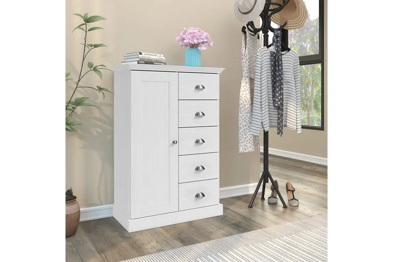 Lipasto Motala 75x35x110 cm, Valkoinen - 75x35x110 cm, Valkoinen - Säilytys - Säilytyskalusteet - Lipasto