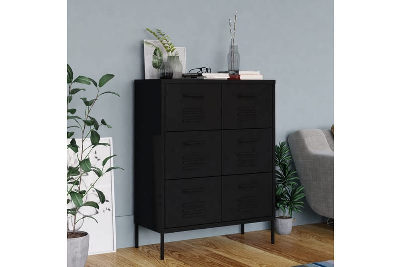 Lipasto musta 80x35x101,5 cm teräs - Säilytys - Säilytyskalusteet - Lipasto