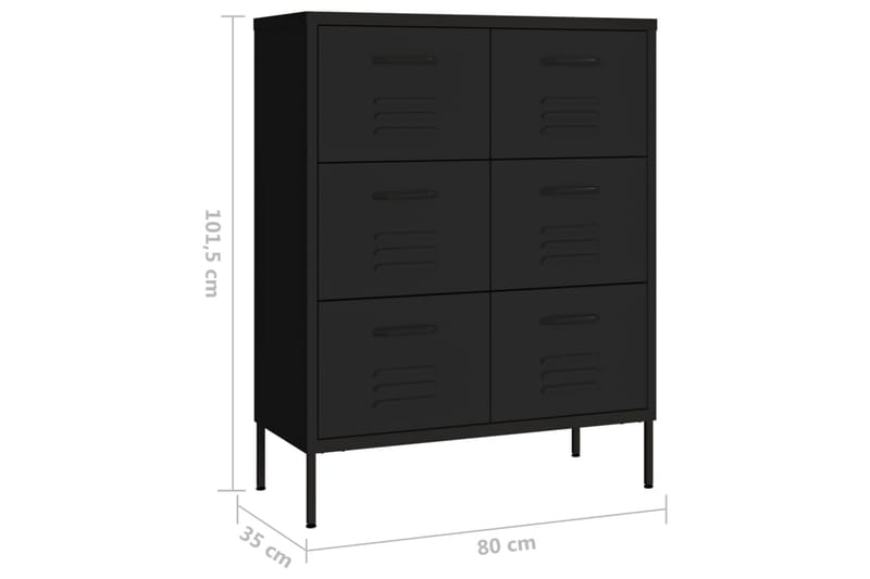 Lipasto musta 80x35x101,5 cm teräs - Säilytys - Säilytyskalusteet - Lipasto